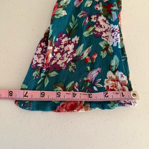 Umgee Floral Boho Dress Keyhole Dark Jade Peasant Tunic Hippie Women’s Size S - Picture 9 of 15